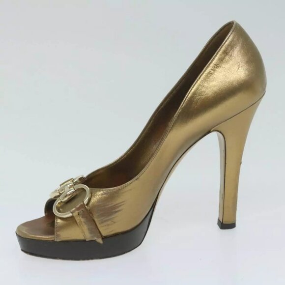 GUCCI High Heels Leather 37 Gold Tone Aut - Picture 6 of 16